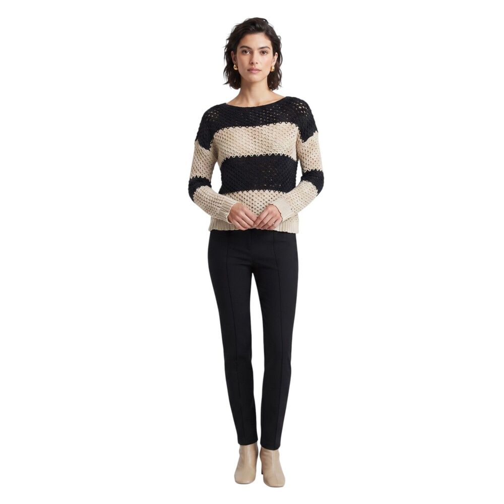 LOFT Black Cream Stripe Pullover Sweater Women's XS